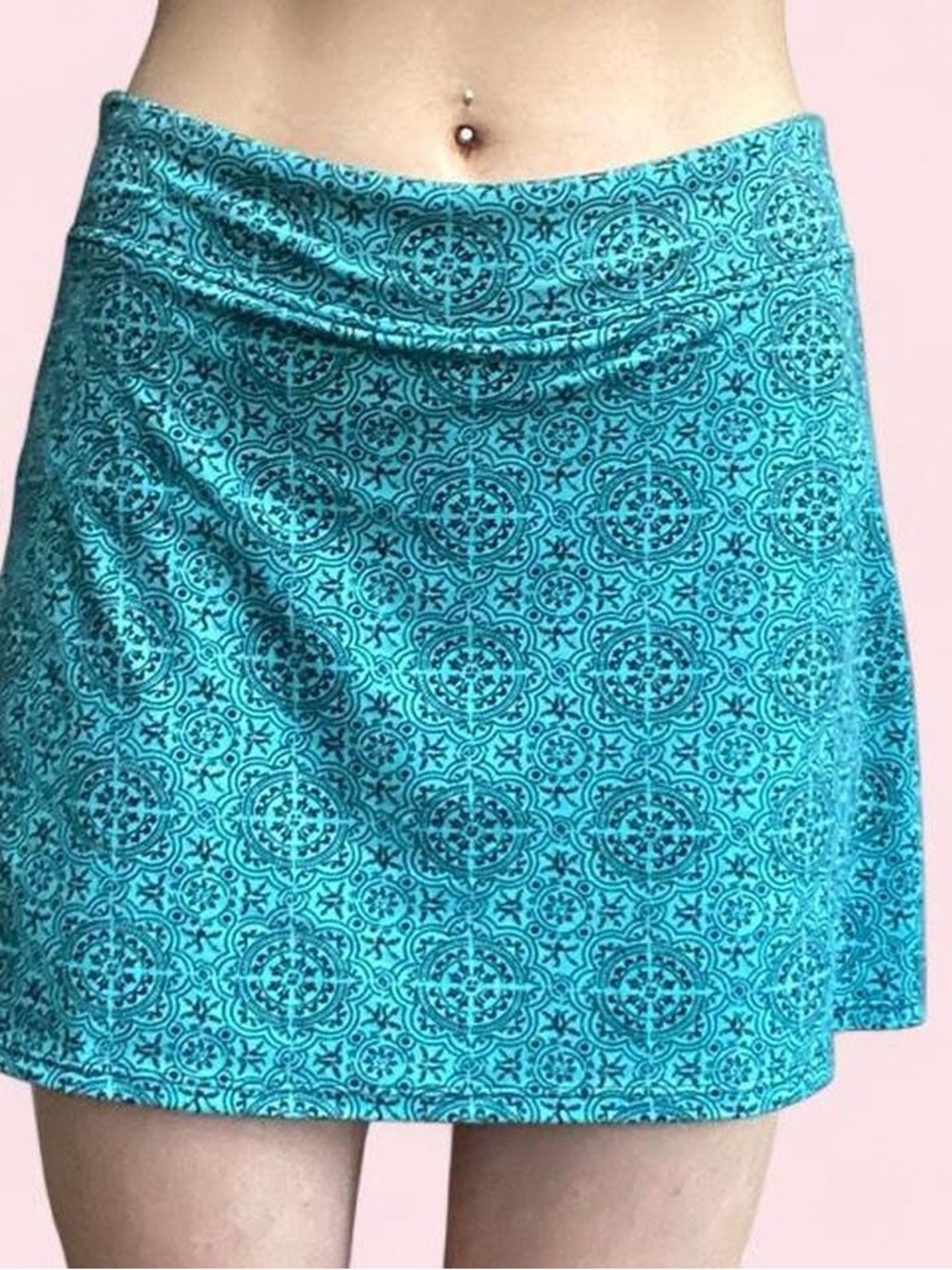 Turquoise Patterned A-Line Skirt